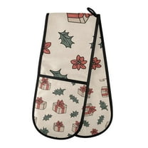 Yayeee Double Oven Mitt Kitchen Heat Resistant Baking 35" x7" Quilted Glove, Beige Christmas Gift Pattern