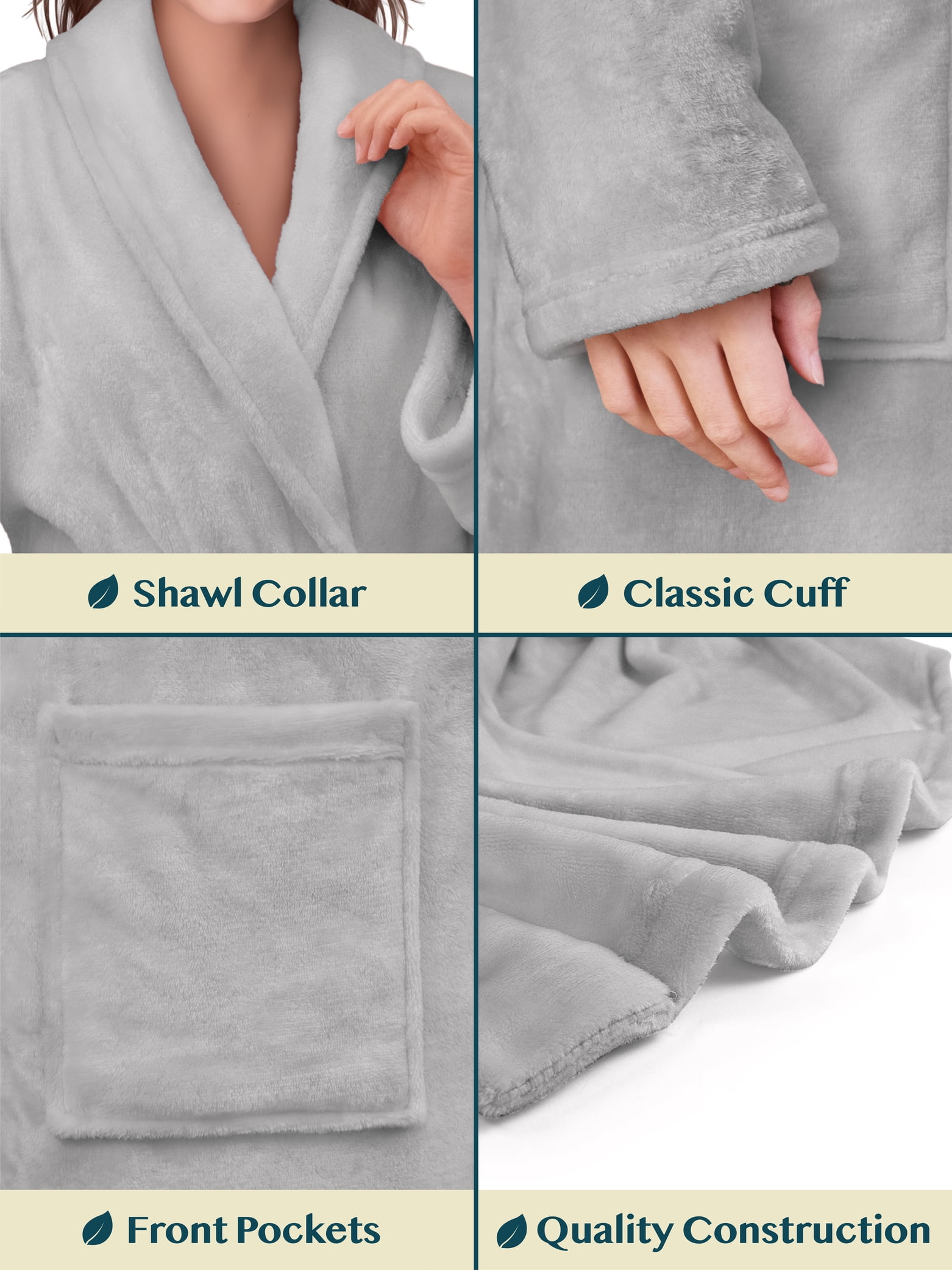 PAVILIA Light Gray Women Robe Fleece Plush Soft Fluffy Fuzzy Cozy Warm Lightweight Bathrobe Shower Spa House Long Robe for Women S M