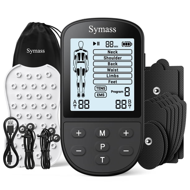 Estimulador muscular TENS, masajeador EMS, fisioterapia de pulso electrónico de doble canal para aliviar el dolor de espalda, recuperación de hombros y relajación muscular, 24 modos, 10 almohadillas T