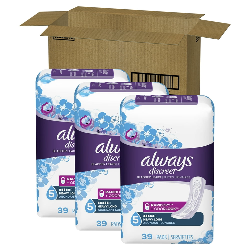 Always Discreet Incontinence Pads, Heavy Absorbency, Long, 117 ct