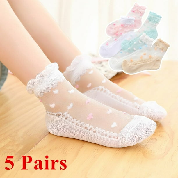 5 par/lote de calcetines para niñas, calcetines tobilleros cortos transpirables de verano para niños de 1 a 12 años, calcetines de malla de princesa de encaje de algodón suave para niños Tan Jianjun unisex