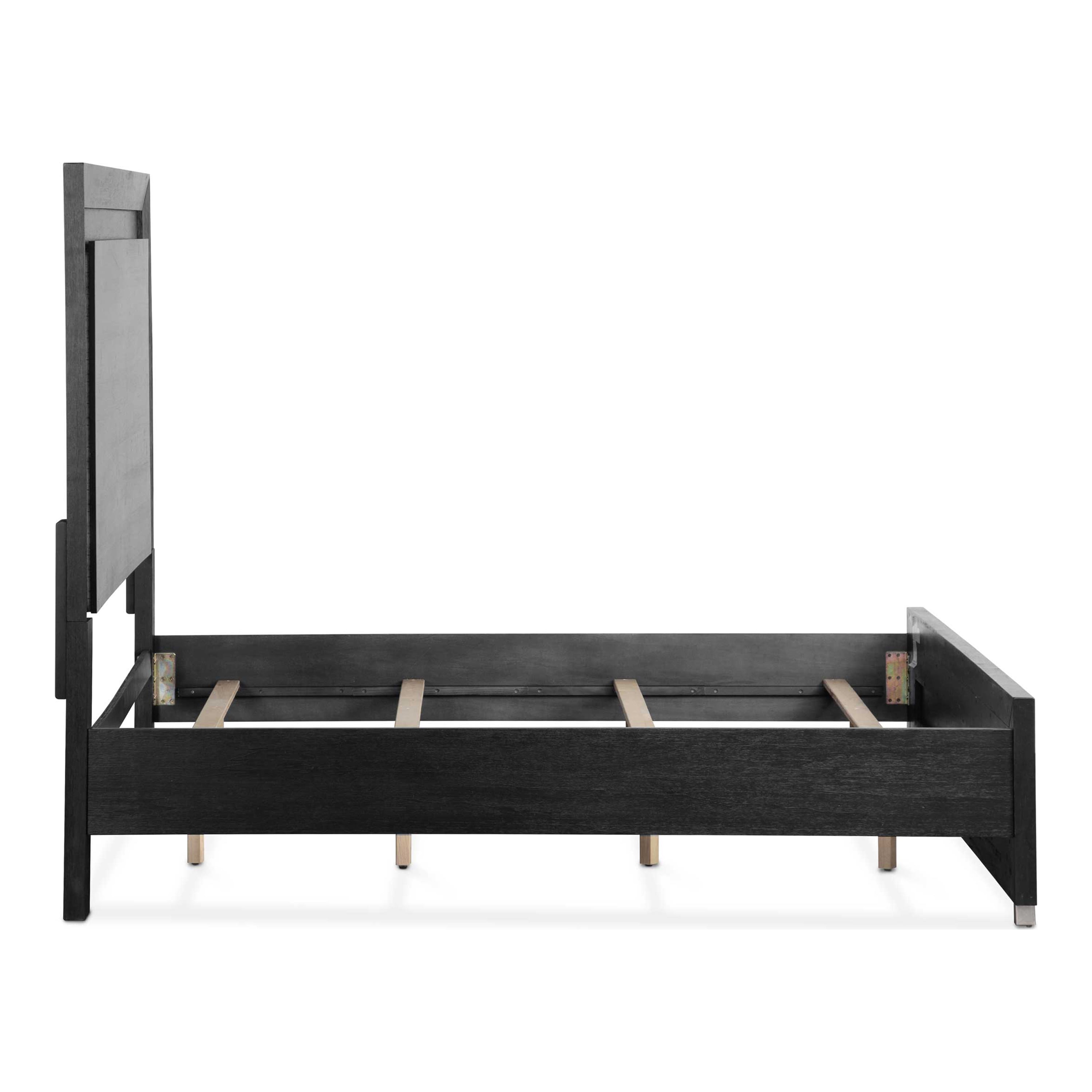 Furniture of America Bennett King Solid Wood Panel Bed with LED Light Headboard, Black