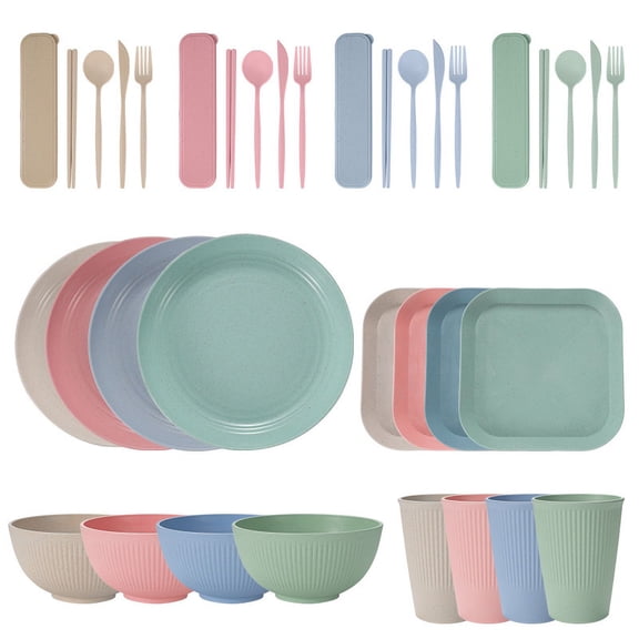 Namzi Wheat Straw Dinnerware Set, Unbreakable Plastic Dish Set, Eco-Friendly Tableware for Home & Outdoor Use,36-Piece Light colour multicolour