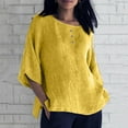 thumbnail image 2 of ShomPort Womens Summer Tops Cotton Linen Casual Crew Neck 3/4 Sleeve Tunic Tops Solid Color Comfy ted Basic Tops (X-Large, Yellow), 2 of 6