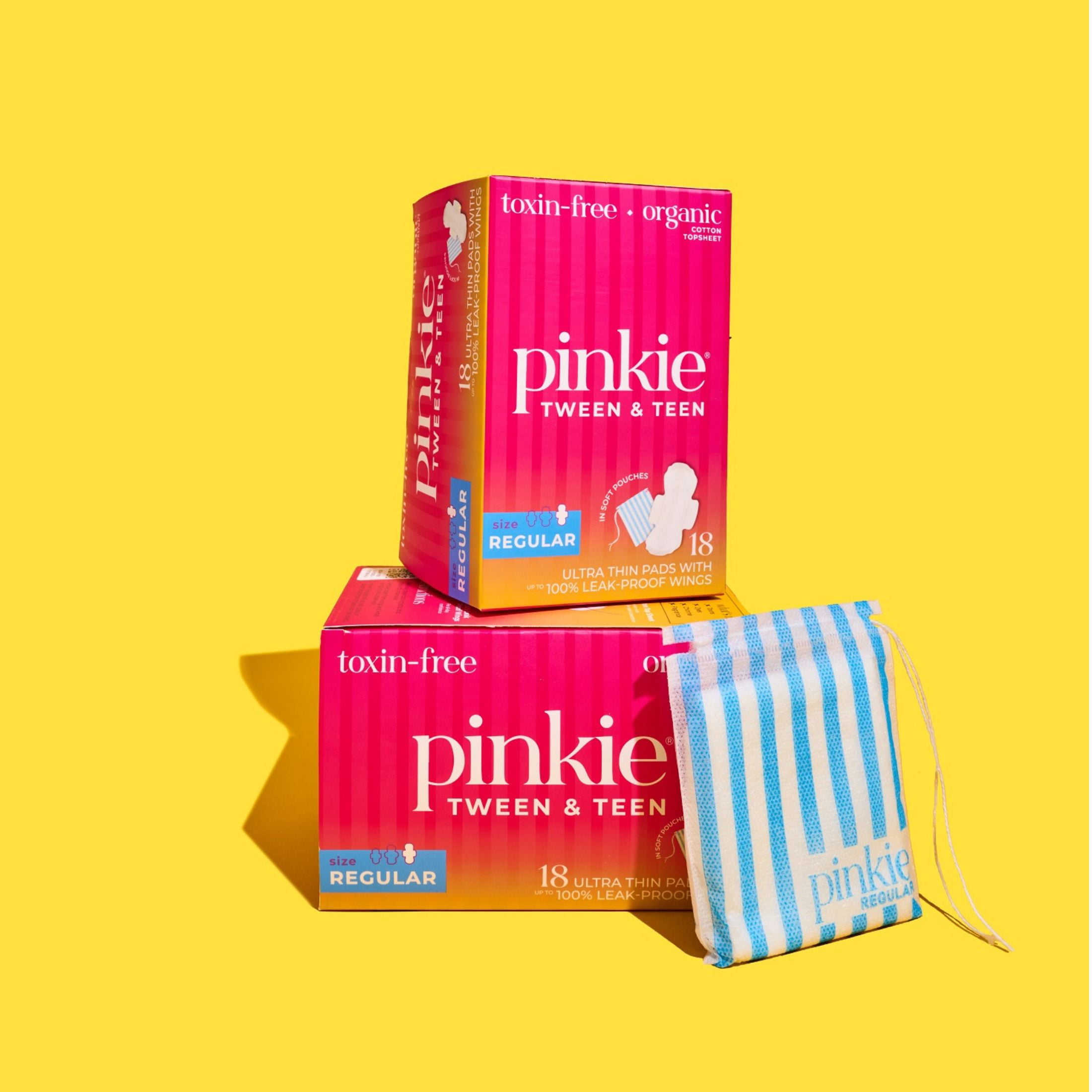 (3 pack) Pinkie Organic Cotton Teen Pads, Regular, 18 Count