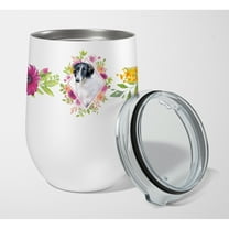 Carolines Treasures CK4122TBL12 Borzoi Pink Flowers Stainless Steel 12 oz Stemless Wine Glass 12 oz multicolor