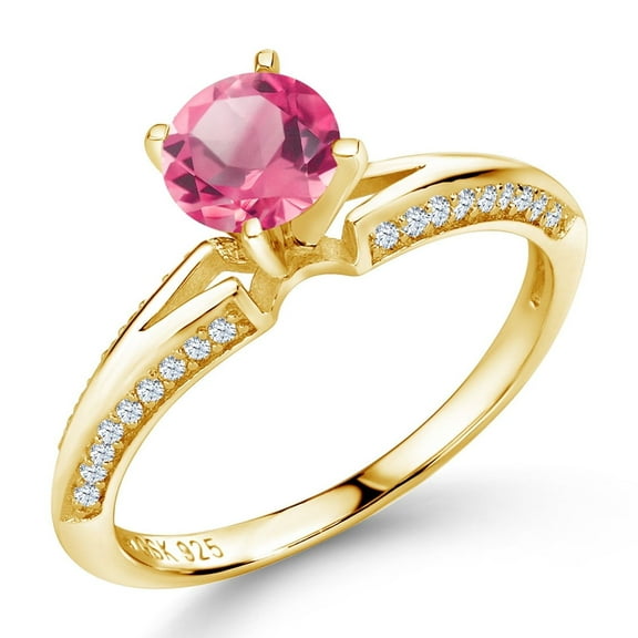 Gem Stone King 2.08 Ct Round Pink Mystic Topaz 18K Yellow Gold Plated Silver Ring (Size 7)