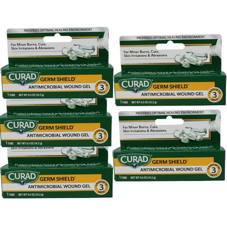Curad Germ Shield Antimicrobial Wound Gel for Minor Cuts, Burns, Skin Irritations and Abrasions, 0.5 oz Tube (Pack of 5)