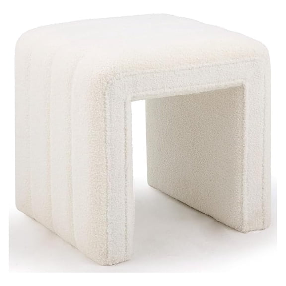 Vanity Stool Chair, U Shaped Teddy Ottoman, Modern Sofa Footrest, Multifunction Footstool Extra Seat Home Decor for Makeup Room, Living Room, Entryway, Office (Cream)