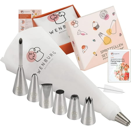 

Large Piping Tips Set Premium - 7 Large Pastry Tips reusable Cotton Icing Bag Coupler Brush - Stainless Steel Icing Tips for Cake Decorating. Also for Cupcakes Cookies (Premium)