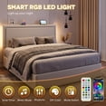 thumbnail image 4 of Einfach Queen Size Lift Up Hydraulic Bed Frame, Upholstered Velvet Storage Headboard Platform Bed with LED Light and Built-in Charging Station, White, 4 of 8