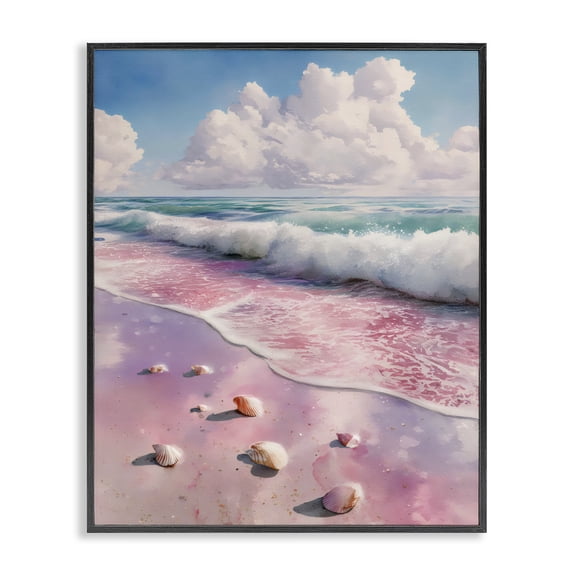 Stupell Industries Pink Sands with Scattered Shells Black Framed Giclee Art, design by Franklyn Gregory
