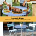 thumbnail image 6 of Elastic Fitted Round Tablecloth, Blue Ombre Striped Daisy Waterproof Stretch Table Cover for 36"-44" Tables, Vintage Flowers Abstract Art Washable Outdoor Tablecloths for Patio, Picnic, Camping, 6 of 9