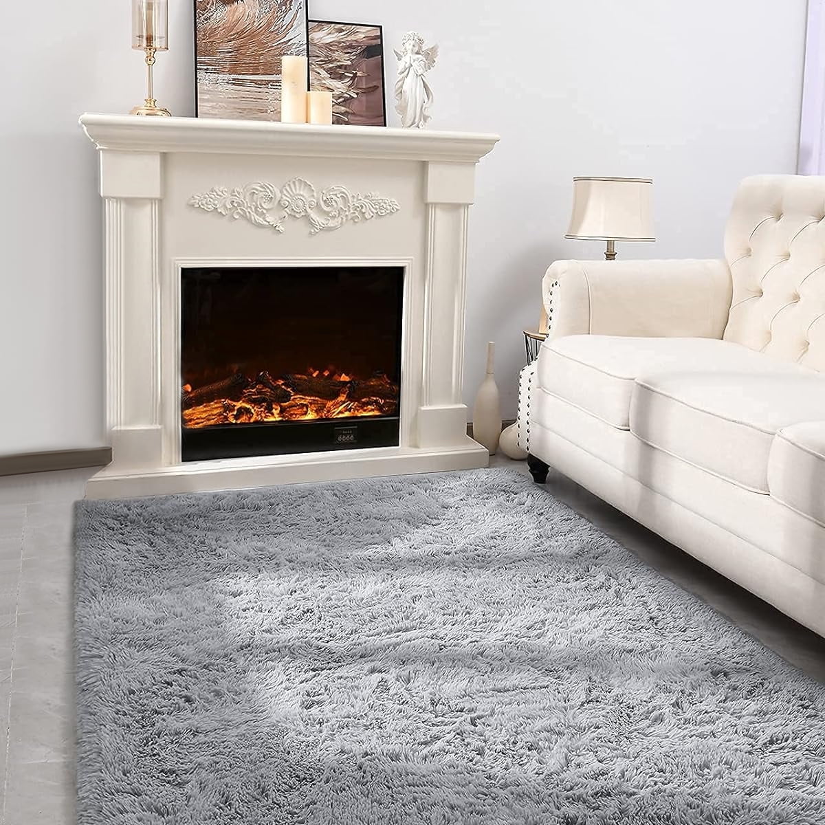Cshidworld Area Rugs for Living Room Bedroom, 5x8 Ultra Soft Comfy Fluffy Thickened Memory-Foam Indoor Carpets, Modern Aesthetic Minimalist Carpet for Teen Adults Apartment Bedroom Home Decor, Gray