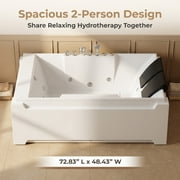73 x 48 Whirlpool Bathtub for 2-Person with 8 Hydro Massage Jets & Chromatherapy LED Lights, 1HP UL Certified Pump, 3-Sided Apron Acrylic Soaking Tub, Left Drain, 110 Gallons, White