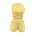 thumbnail image 2 of Womens Summer 2 Piece Cotton Linen Outfits Casual Crewneck Sleeveless Crop Tops High Waisted Shorts Sets Tracksuits, 2 of 7