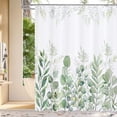 thumbnail image 1 of Cortina de ducha de eucalipto verde, cortinas de ducha de tela con hojas de plantas para decoración de baño rústica Vintage, 72x72, 1 of 5
