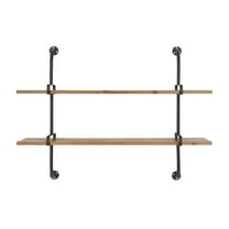 DecMode Brown Industrial 2 Tier Wood Wall Shelf, 37"W x 29"H