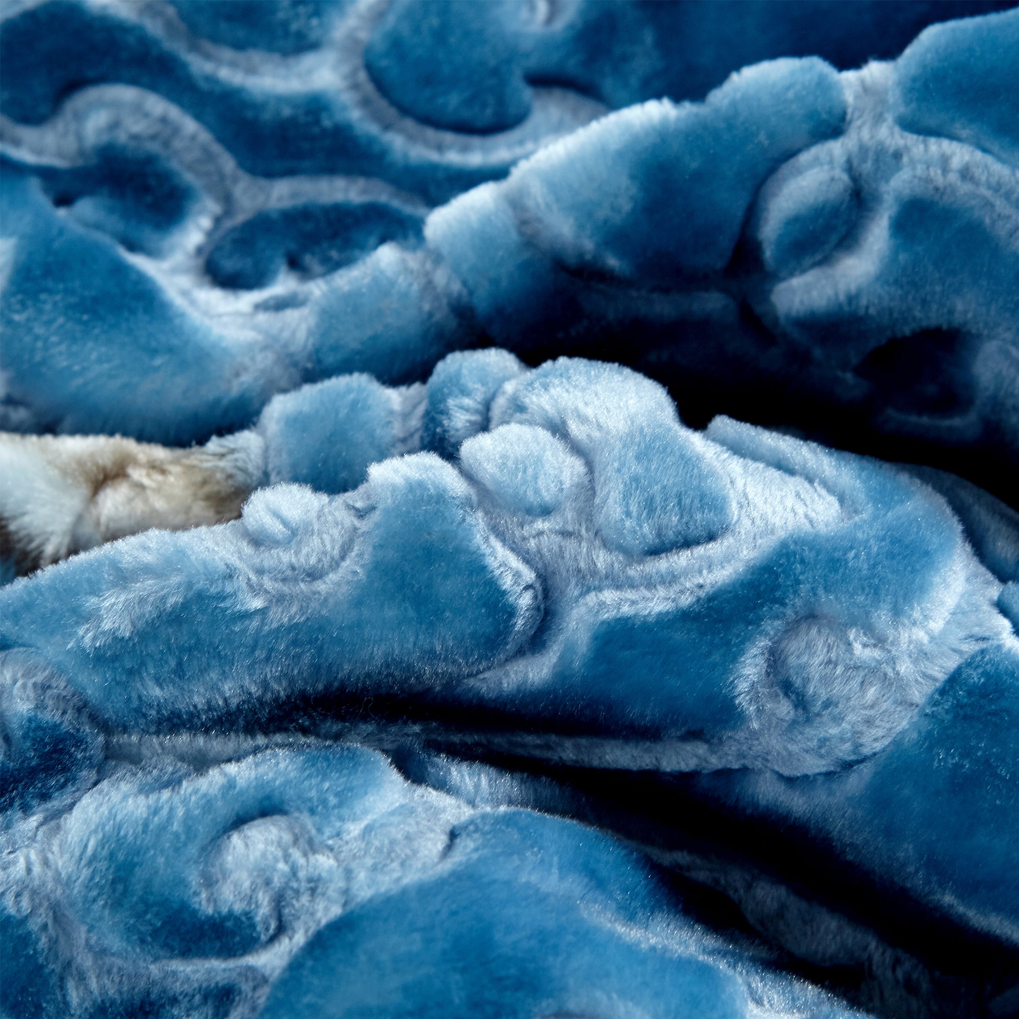 NC Sherpa Borrego Blanket 3 Piece, Flannel Fleece Blanket Set, King 79"x91", Blue