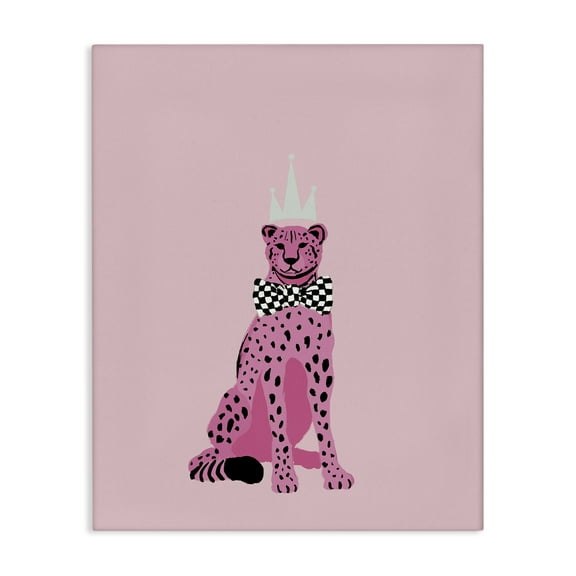 Stupell Industries Pink Cheetah King Animals Painting Wrapped Canvas Art Print Wall Art, 16 x 20