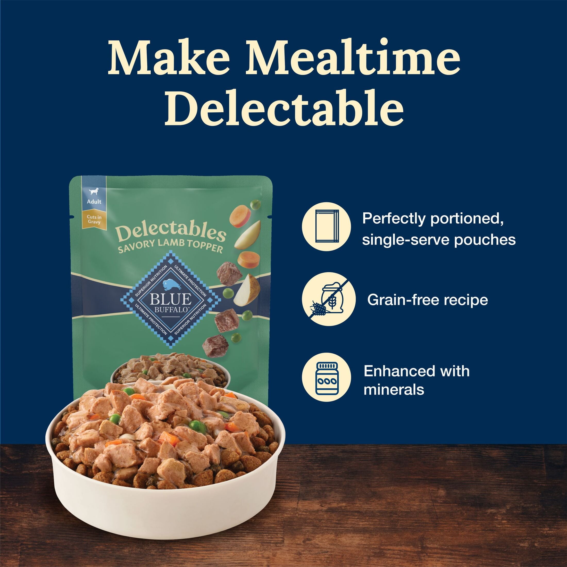 (12 pack) Blue Buffalo Delectables Natural Wet Dog Food Topper, Lamb Dinner 3oz