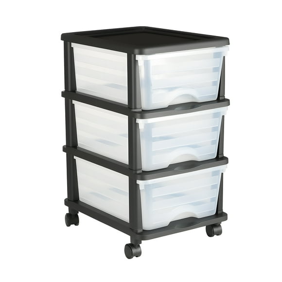 KFFKFF Chariot de rangement en plastique à 3 tiroirs avec roulettes, organiseur de placard à roulettes et séparateurs de rangement, organiseur de commode transparent pour fournitures