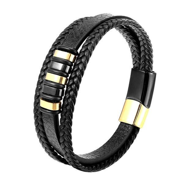 Leather Bracelet for Men - Premium Braided Leather Bracelet for Men and  Women with Stainless Steel Magnetic Clasp - Multilayer Braided Bracelets  for