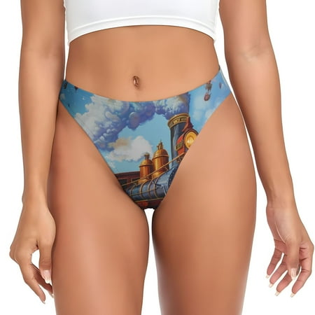 KLL Cartoon Train Hot Air Balloon for Women Underwear Thongs Sexy G-String for Women Seamless Panties Undies Low Rise Thong Panties Fit for Everyday Wear/Yoga/Special-XX-Large