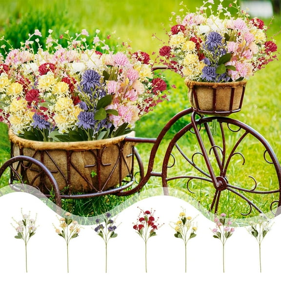 AYktou Artificial Flowers, 5 Pronged Ball Chrysanthemum Silk Fake Flowers, Faux Flowers with Green Fake Leaf Indoor & Outdoor Flower Arrangement Decor for Vases Baskets Wedding Bouquets, Pink