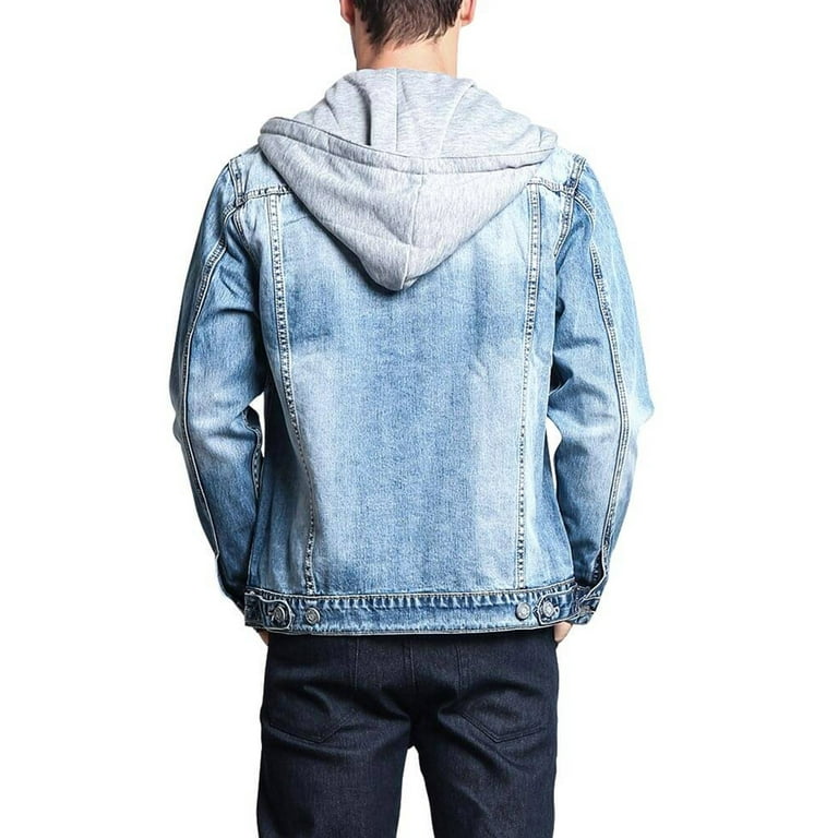 Victorious Men's Hoodie Layered Distressed Denim Jacket with Victorious Men's Hoodie Layered Distressed Denim Jacket with