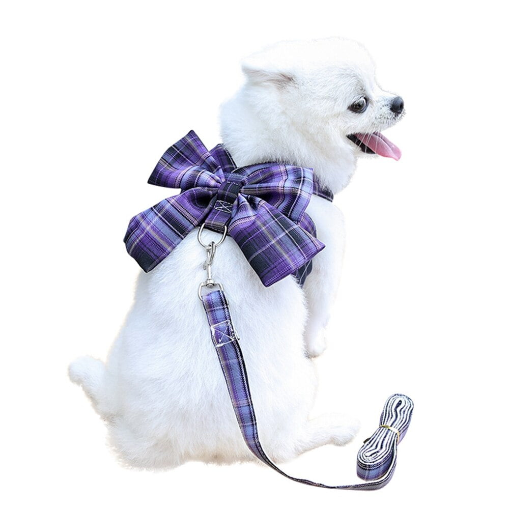 Baozhu Lattice Pet Dog Vest Harness and Leash Set Doggy Princess