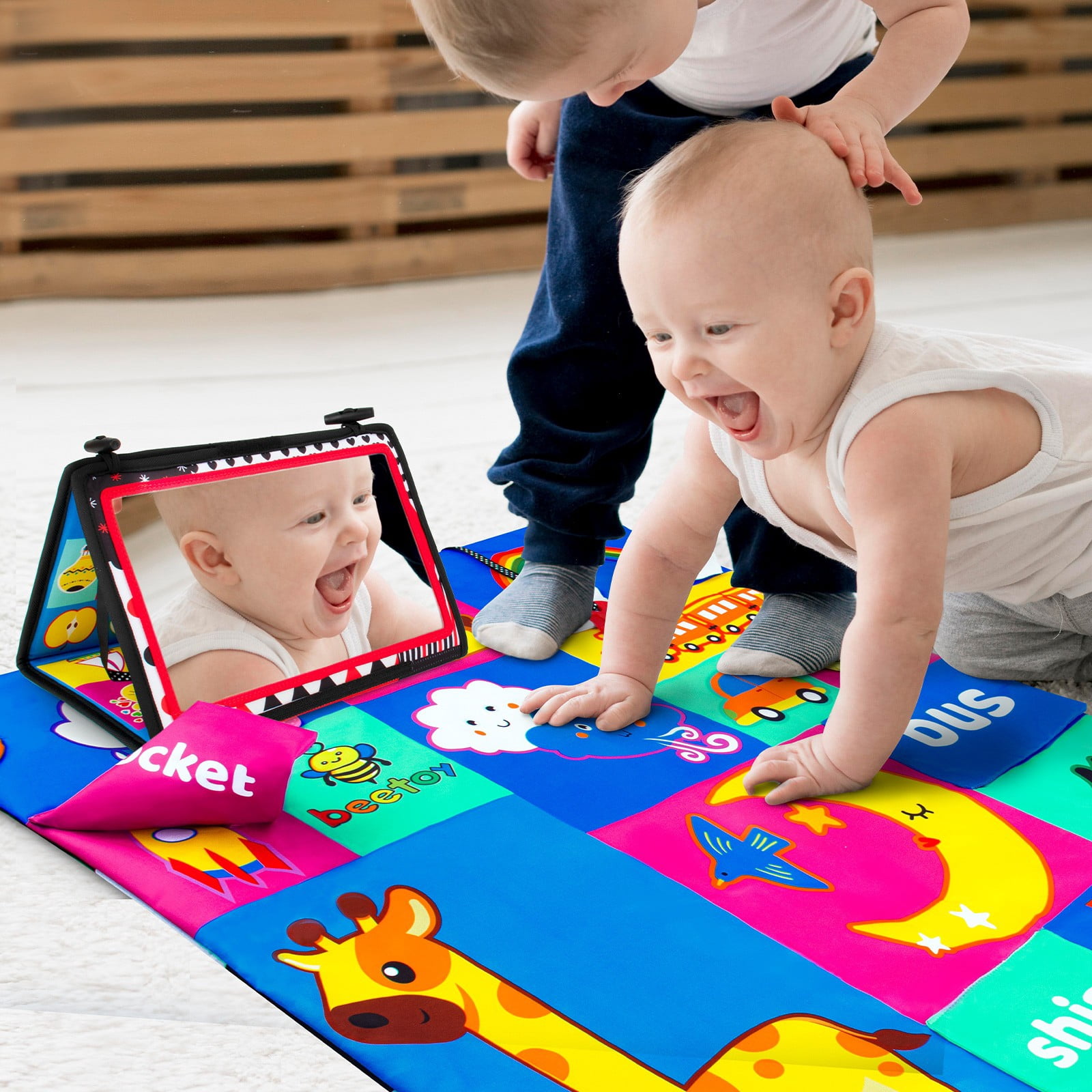 loivesh Tummy Time Mirror Toy with Baby Activity Mat , High Contrast Black and White Baby Toys, Montessori Sensory Toy for Baby Infant Newborn 0 3 6 Months Toys