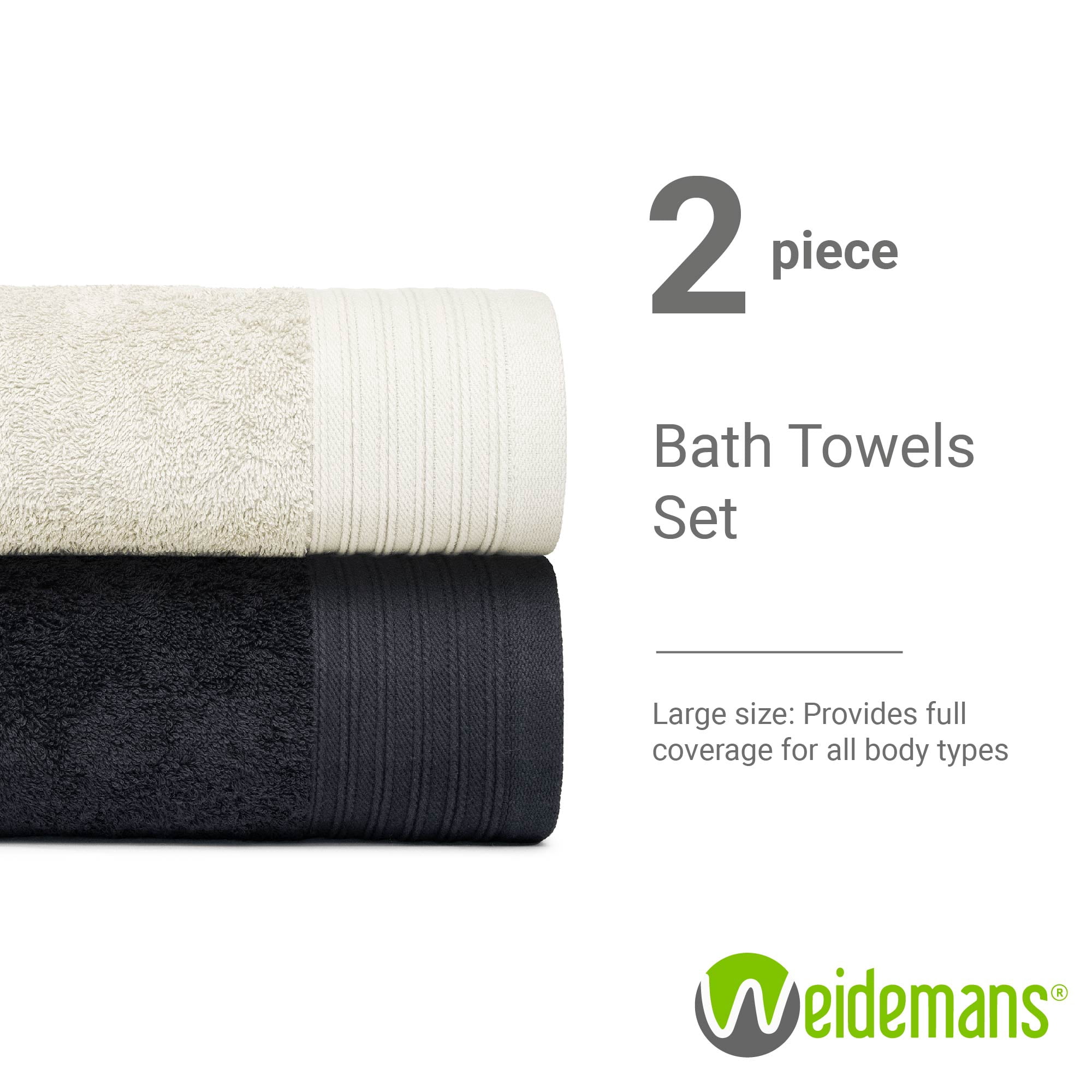 Weidemans 100% Cotton Bath Towels | Eco-Friendly Exclusive Bathsheet towels Set of 2 (Size: 35" X 70")|Ultra Soft and Highly Absorbent Bath Towel Set Gym, Hotel, Travel Camp, Pool Spa |Black & Silver