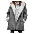 thumbnail image 3 of UPPADA Winter Coats for Women Long Coats Shacket Plus Size Warm Jacket Outerwear Thermal Jacket Fleece Linen Coats Down Jackets Loose Plush Zip Hooded Outwear Winter Coats for Women Clearance Sale, 3 of 5