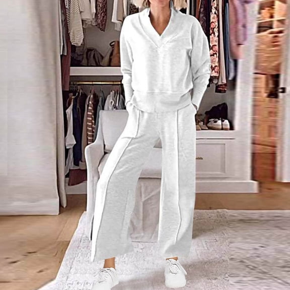 Timdgard Fall Outfits for Women Plus Size V Neck Long Sleeve Pullover Sweatpants Sweatsuit Workout Sets