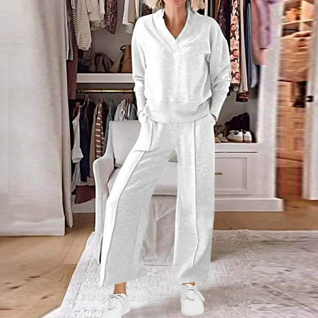 Timdgard Fall Outfits for Women Plus Size V Neck Long Sleeve Pullover Sweatpants Sweatsuit Workout Sets