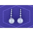 thumbnail image 3 of Dazzlingrock Collection Round 10mm Cultured Freshwater Pearl & 0.21 CT White Diamond Each Graduating Dangle Drop Push Back Earrings for Women in 18K White Gold, 3 of 5