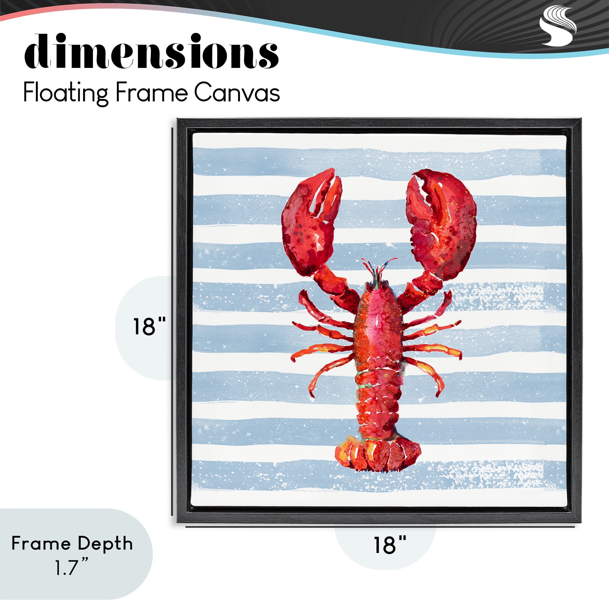 Stupell Industries Red Lobster on Blue Stripes Black Framed Floater Canvas Wall Art, design by Patricia Pinto