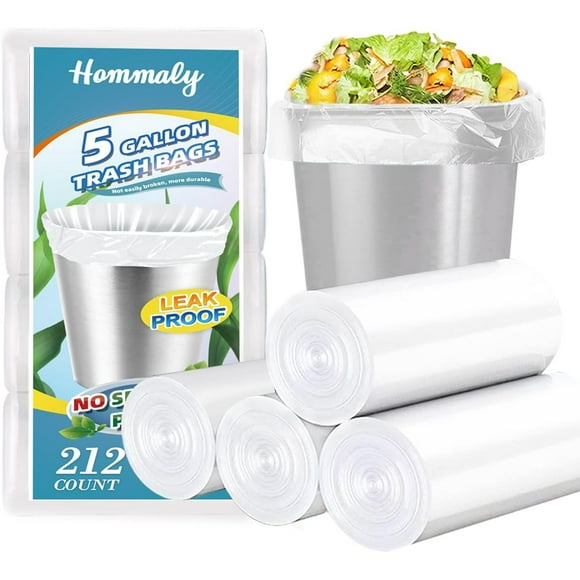 Hommaly 5 Gallon 212pcs Small Clear Trash Bags Strong Clear Garbage Bags, Bathroom Trash Can Bin Liners, Plastic Bags for Office, Waste Basket Liner, 4,4.5,5Gal(5G212-Clear)
