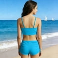 thumbnail image 3 of Pandaie Girls' Bandeau Bikini 2-Piece Swimsuit Solid Color Halter Tankini Kids Tank Tops Drawstring Shorts Bathing Set for Beach Vacation 12-13 Years Blue, 3 of 9