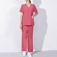 thumbnail image 2 of QATAINLAV Scrubs for Women Set 2025 Fall Medical Uniform Casual V-Neck Scrub Top and Loose Straight Pants 2 Piece Outfits with Pockets Watermelon Red L Mother's Day Gifts, 2 of 6