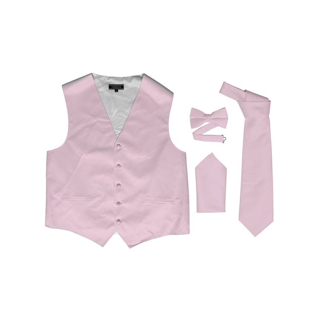 Omega Button Vest Formal 4 piece Dress Kit- Pink/White - X-Large