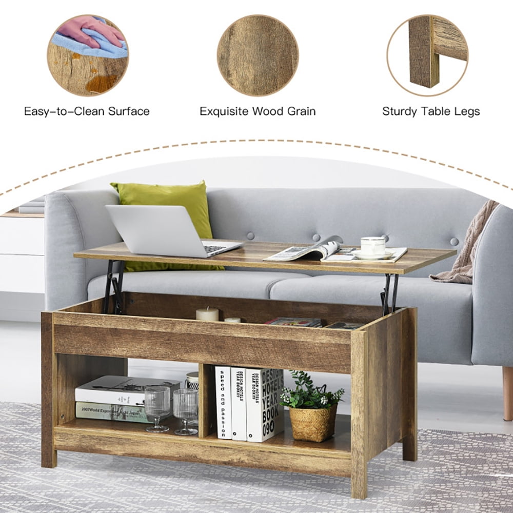 Finihen Coffee Table, Lift Top Coffee Table with Hidden Storage Compartment and Lower Shelf, for Study Room, Oak Finihen Coffee Table, Lift Top Coffee Table with Hidden Storage Compartment and Lower Shelf, for Study Room, Oak