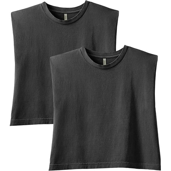 American Apparel Women’s Heavyweight Cotton, Boxy, Cropped, and Garment Dyed Muscle T-Shirt, Style G307GD, 2-Pack, Faded Black (2-pack), Medium