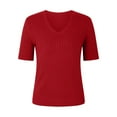 thumbnail image 4 of Pimfylm Short Sleeve Sweater for Women V Neck Lightweight Pullover Sweaters Loose Dressy Fashion Spring Sweaters Red, M, 4 of 5