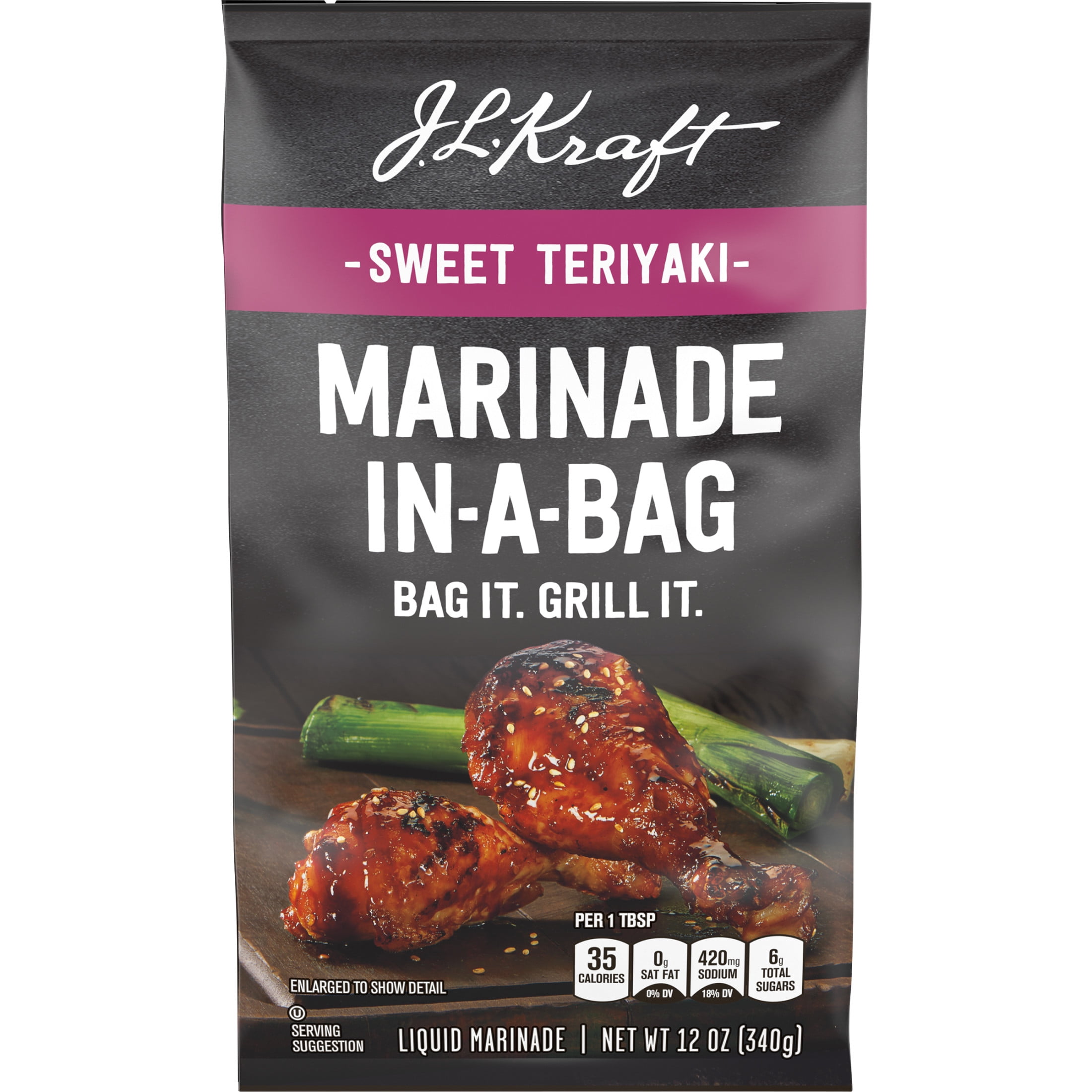 (3 pack) J.L. Kraft Marinade In-A-Bag Sweet Teriyaki Liquid Marinade, 12 oz Bag