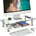 thumbnail image 1 of FITUEYES Clear Monitor Stand Riser Desktop Laptop/TV/Printer Desk 20 inch Wide with Height Adjustable Legs, Glass Stand, 1 of 7
