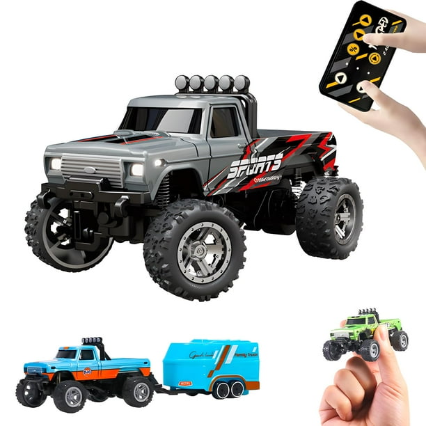 Mando a distancia Mini RC Monster Truck Atlodas a escala 1:64 gris