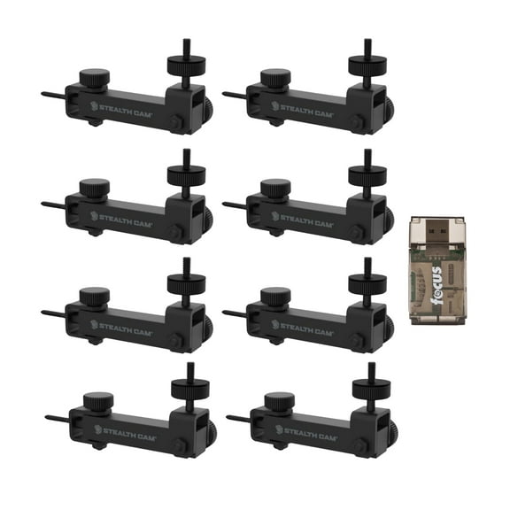 Stealth Cam Eco Mount Rugged Steel Tube (Black, 8-Pack) and Card Reader Bundle