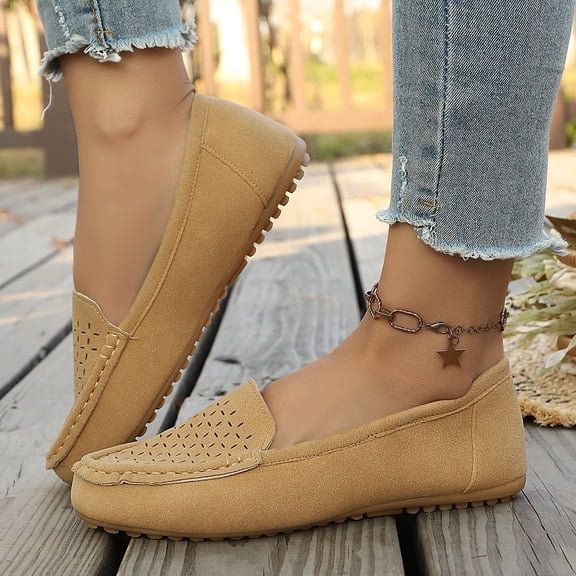 Women’s Plus-Size Breathable Soft-Soled Loafers, Lightweight Comfortable Moccasins, Casual Versatile Shoes for Spring Summer, Non-Slip Flexible Footwear for Daily Wear Yellow